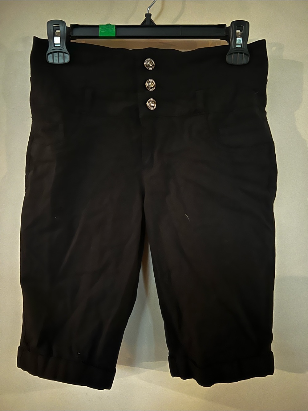 Black womens High-Waist Button Front long shorts